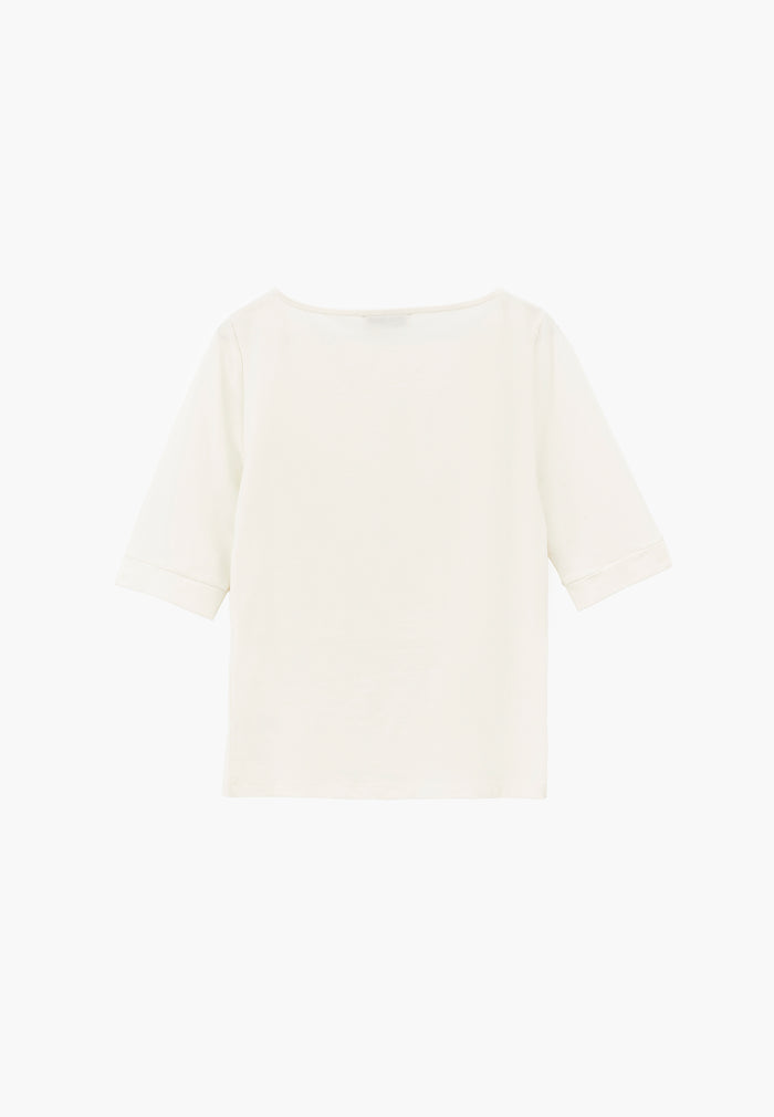Boat Neck Half Sleeve Bodycon T-Shirt - ICE MILK