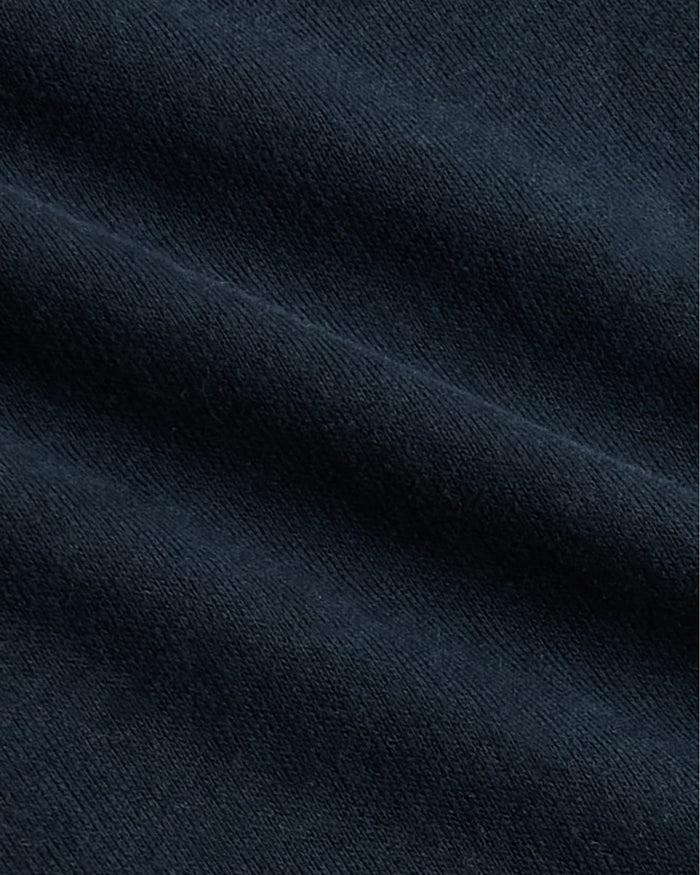 Boys' Navy Classic Long Sleeve Curved Hem Crew close-up, showing fine knit.