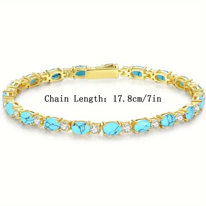 Bracelet with Natural Turquoise Stone | Gold