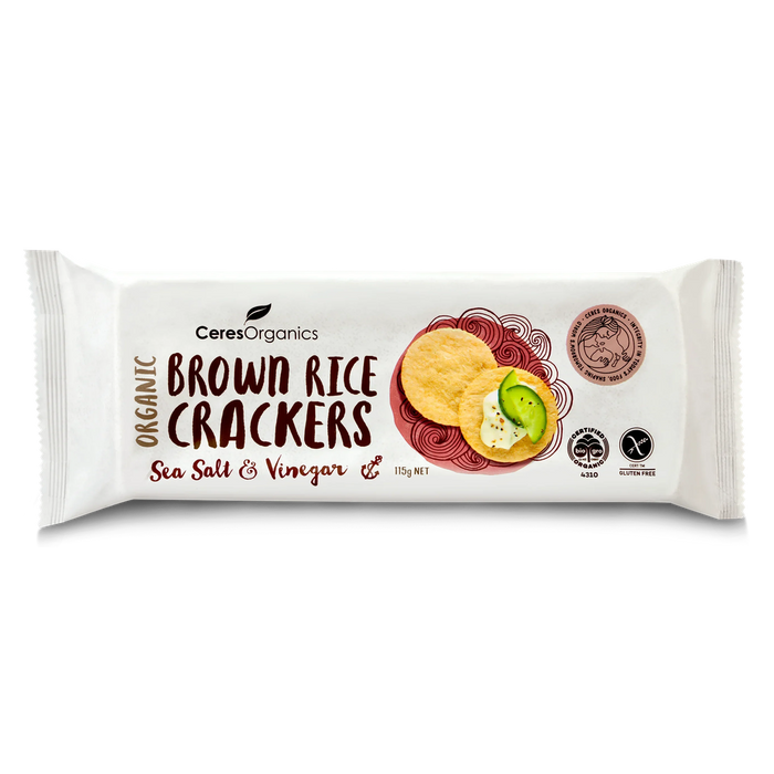 Ceres Organics Brown Rice Crackers Sea Salt & Vinegar - 115g - L'Organic
