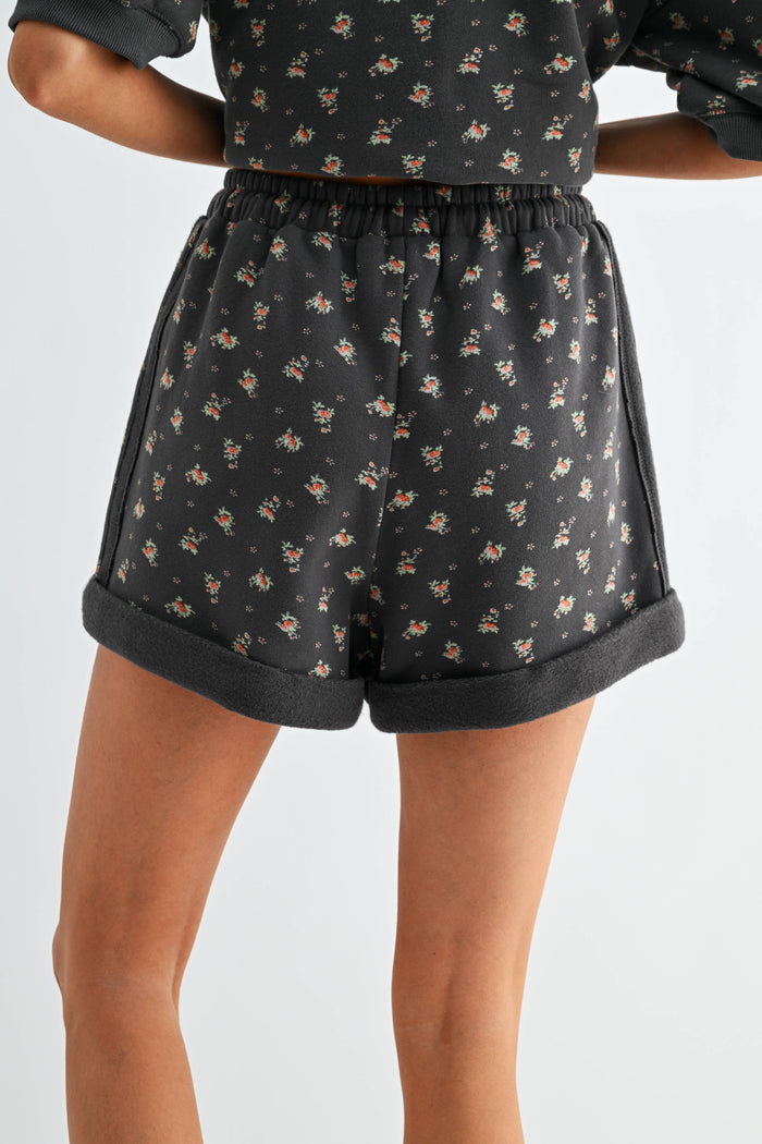 CES26930 Floral Print Short Sleeve Top Set Pocket Shorts