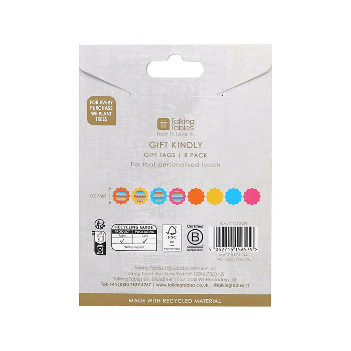 Talking Tables Colourful Wavy Gift Tags 8 Pack &Keep