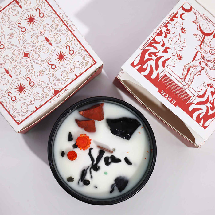 Decorative Crystal Candle with Red Jasper and Dried Flowers