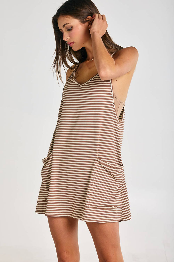 ID4288A | Striped Active Romper Dress With Built In Romper