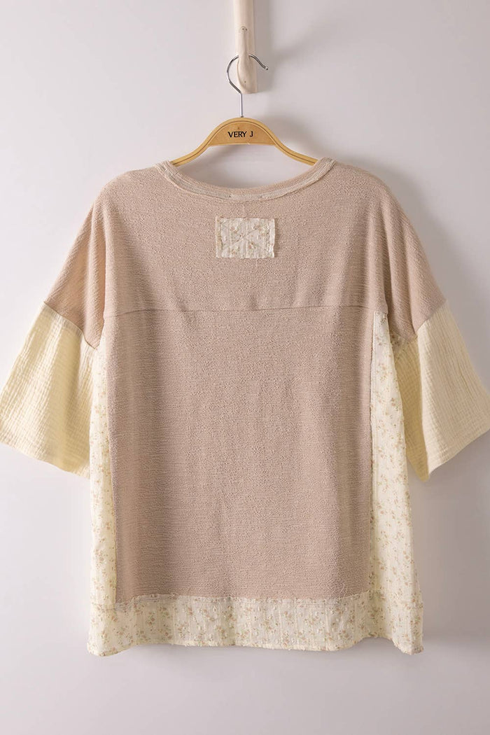 NT12633-Oversized Mixed Media Knit Top