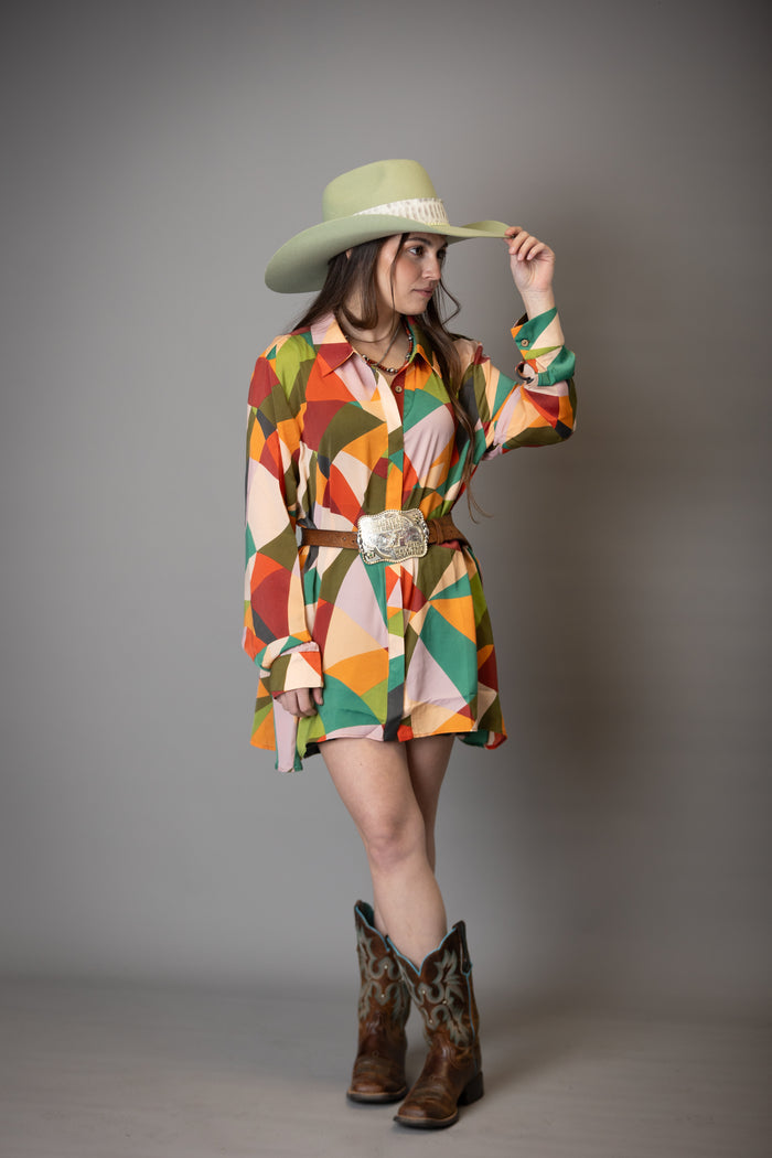 Olive + Rust Geometric Blouse