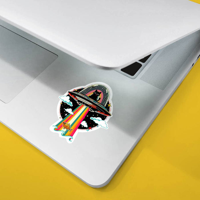Retro UFO Space Cat Sticker