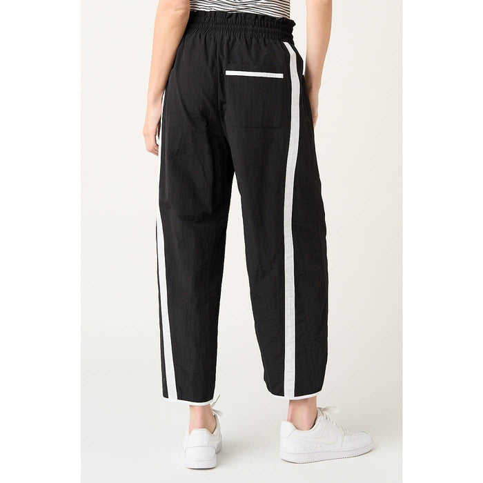 SPORTY STRIPE NYLON PULL ON BARREL LEG PANTS: PINK/CREAM / S-M-L(2-2-2)