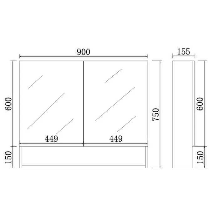 Stella Walnut PVC Shaving Cabinet 600–1480mm