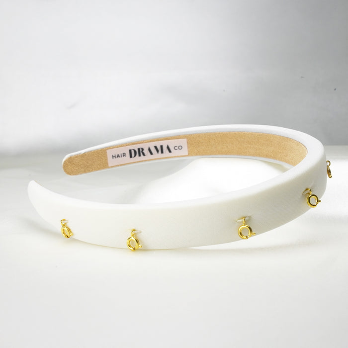 White Puff Hair Band - 8 Charms