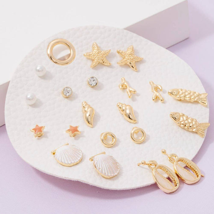10 Pair Assorted Sea Life Stud Earrings Set