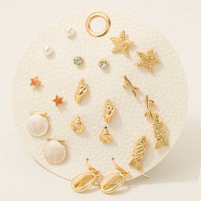 10 Pair Assorted Sea Life Stud Earrings Set