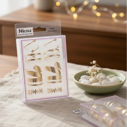 10-Piece Adjustable Toe Ring Set: Stackable Gold Foot Jewelry for Summer