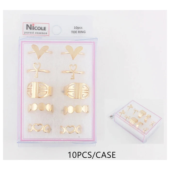 10-Piece Adjustable Toe Ring Set: Stackable Gold Foot Jewelry for Summer