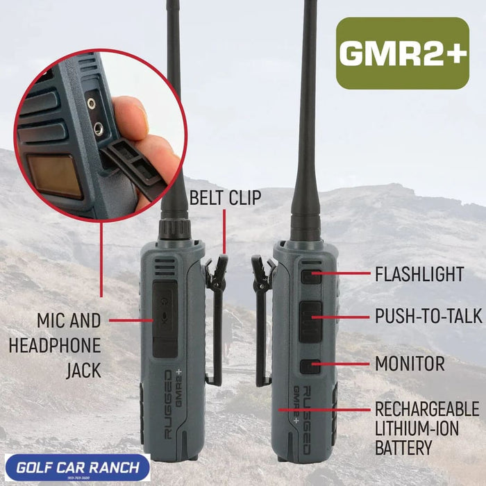 2 PACK - Rugged GMR2 PLUS GMRS and FRS Two Way Handheld Radios - Grey Handheld Radio