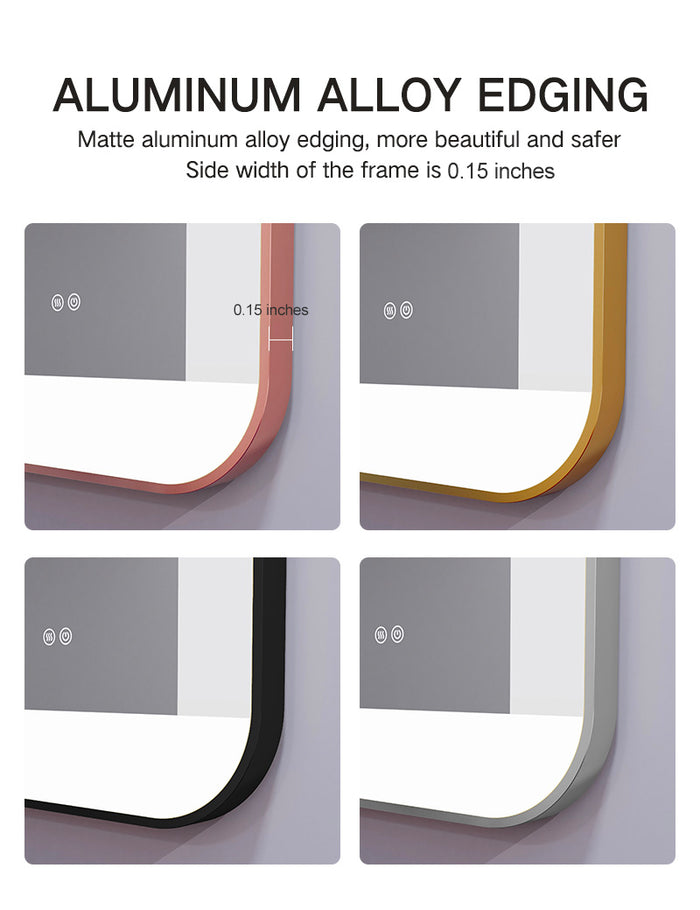Black framed LED bathroom mirror 20x32 with anti-fog defogger