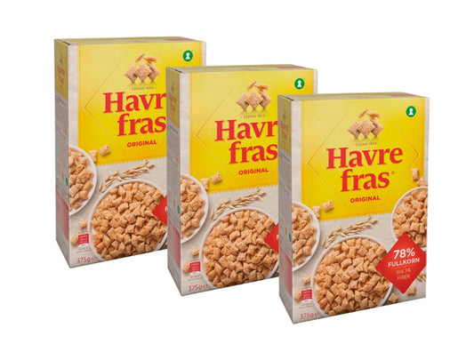 3 x Havrefras Original Oat Pillows Cereal 375g (13.23 oz) – Authentic Swedish Whole Grain Breakfast Cereal