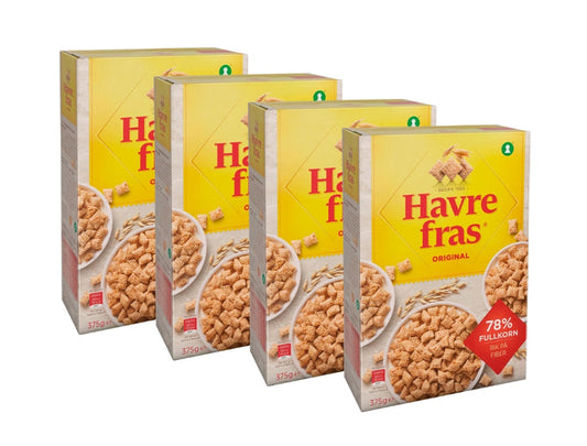 4 x Havrefras Original Oat Pillows Cereal 375g (13.23 oz) – Authentic Swedish Whole Grain Breakfast Cereal