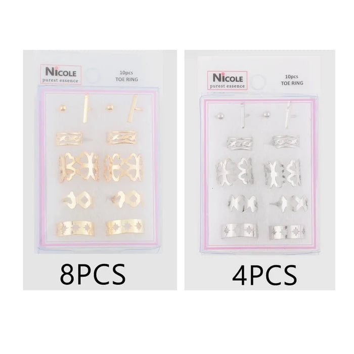 Adjustable Toe Rings Set | Summer Foot Jewelry | Gold & Silver Tone 10-Piece Pack