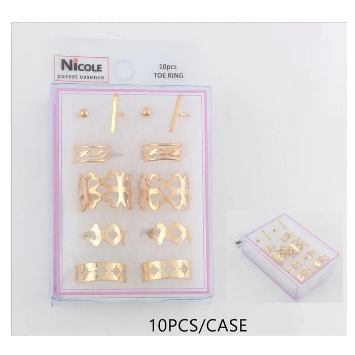 Adjustable Toe Rings Set | Summer Foot Jewelry | Gold & Silver Tone 10-Piece Pack