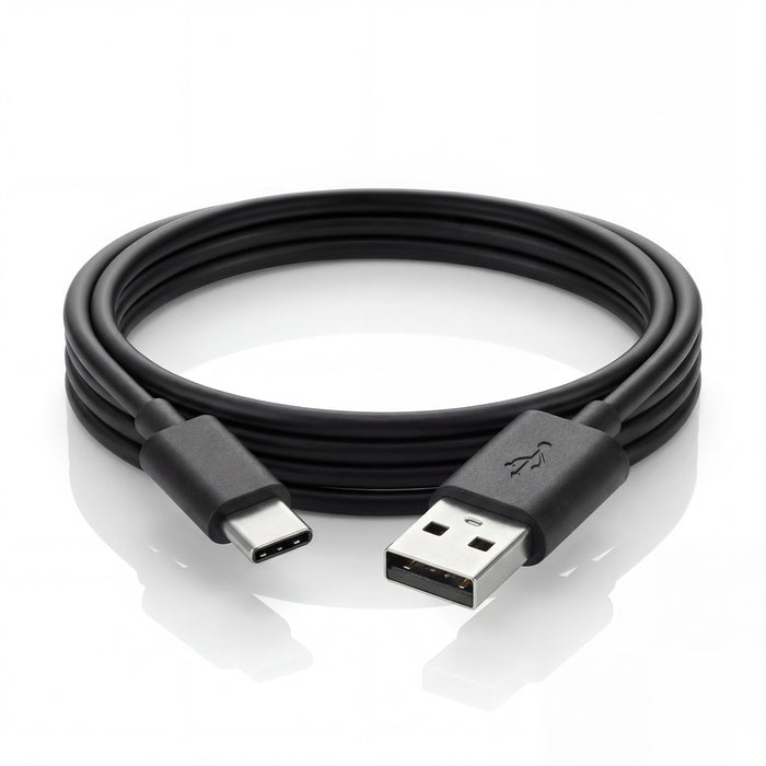 Coiled USB-A to USB-C charging cable for the LifePro Agility massage ball on a white background