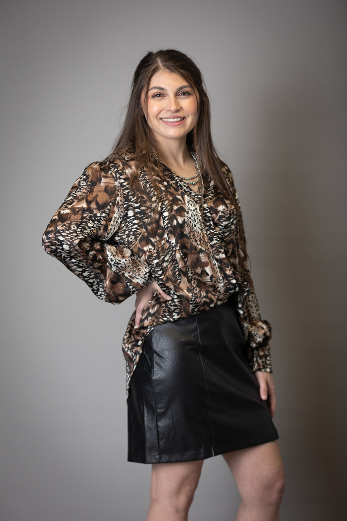 Animal Print Sheer Button Down Blouse