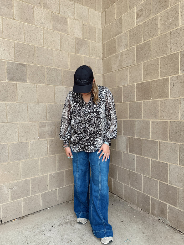 Animal Print Sheer Button Down Blouse