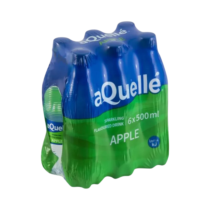 aQuellé Apple Flavoured Sparkling Water six-pack of 500ml bottles angled view