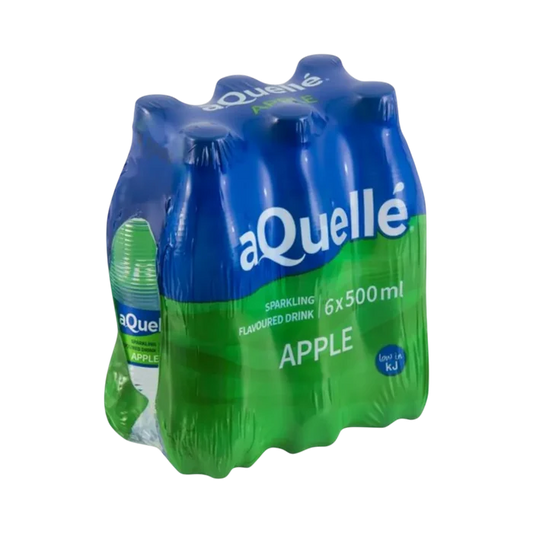 aQuellé Apple Flavoured Sparkling Water six-pack of 500ml bottles angled view