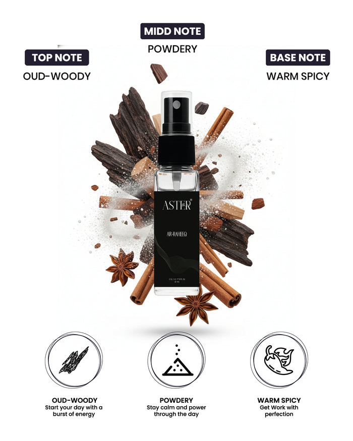 Ar-Raheeq Oud EDP 8ml bottle with gold accents