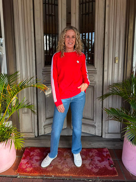 ARM STRIPE SWEATSHIRT in Red + White from Sophie Moran