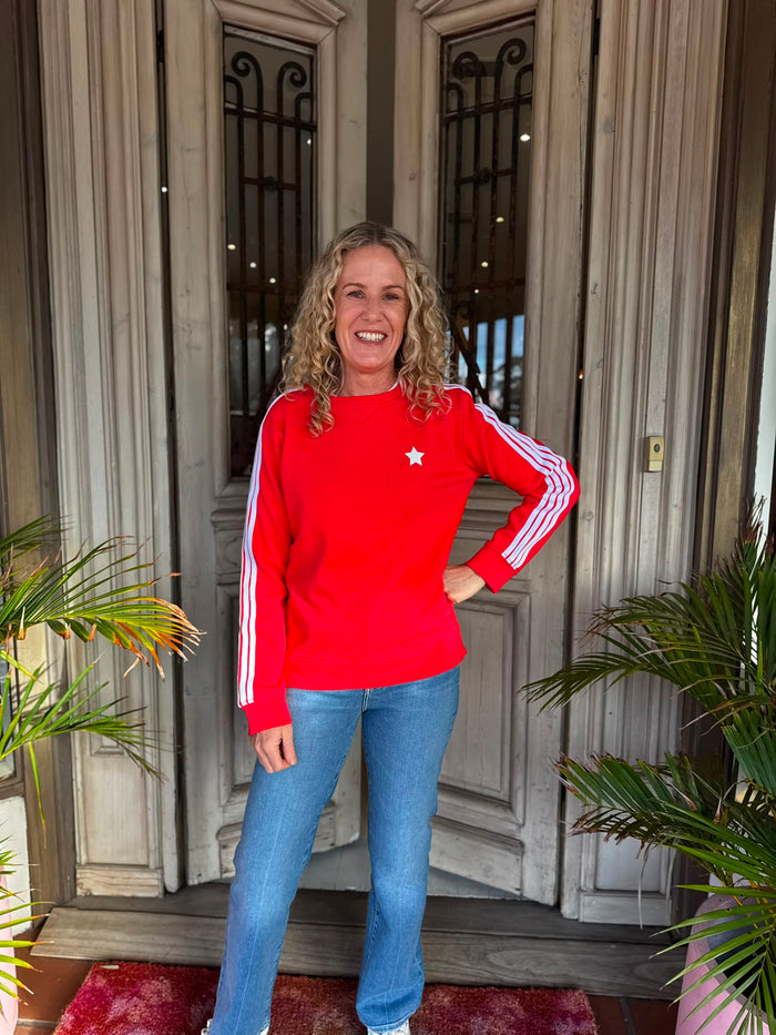 ARM STRIPE SWEATSHIRT in Red + White from Sophie Moran