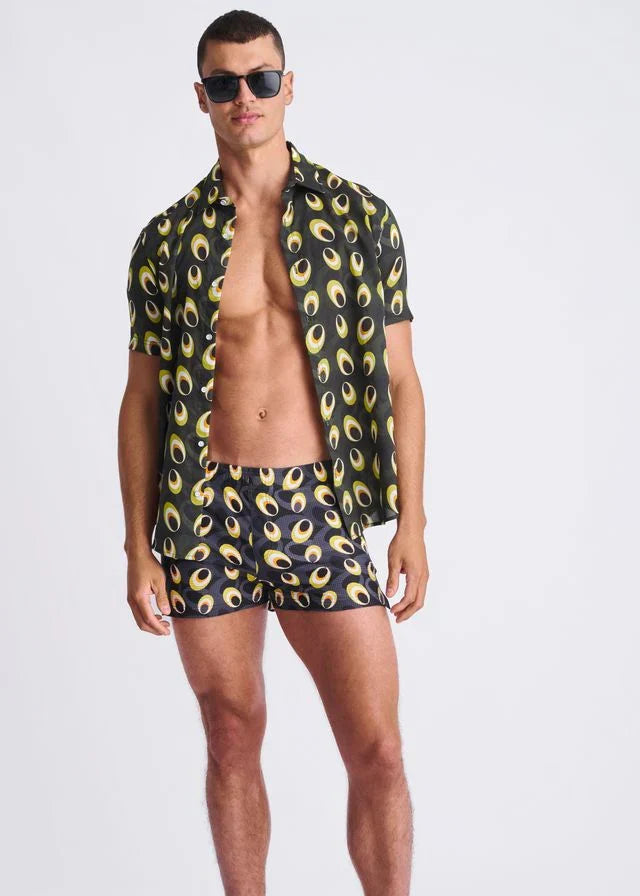 Army/Amber Discs Printed Seersucker Swim Shorts W/Mesh Lining PM-6018-52