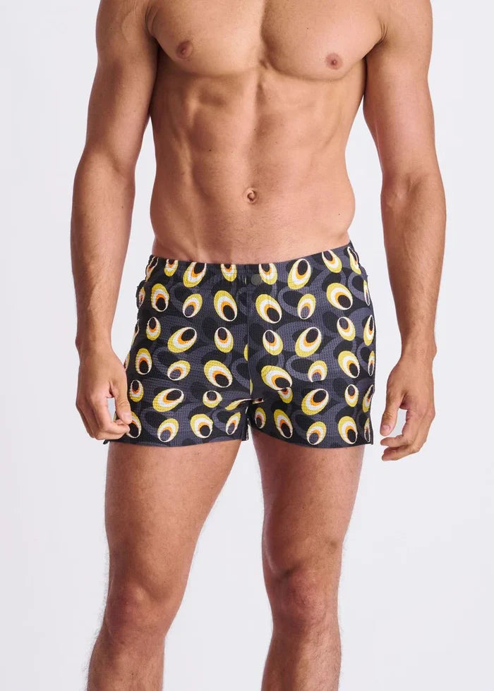 Army/Amber Discs Printed Seersucker Swim Shorts W/Mesh Lining PM-6018-52