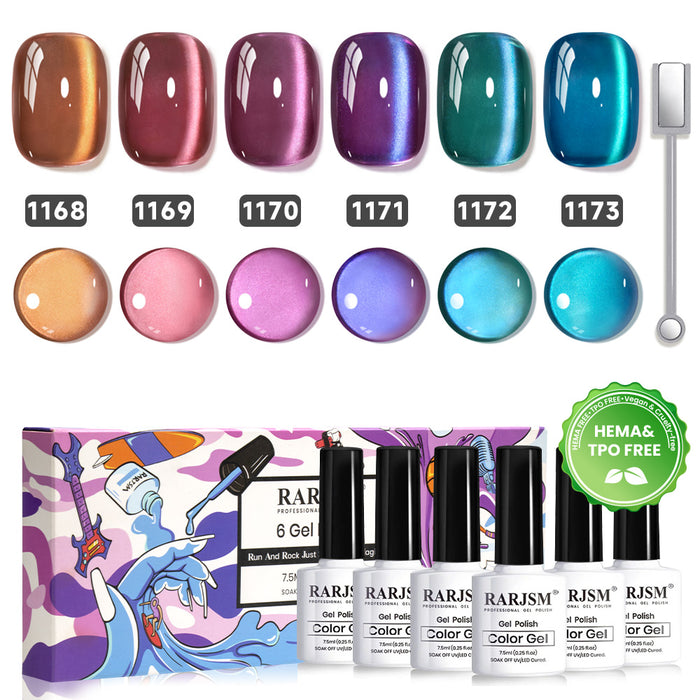 Aurora Ceramic cat eye gel polish 6 colors set 7.5ml 1168-1173 HEMA TPO free vegan magnetic shimmer ceramic finish