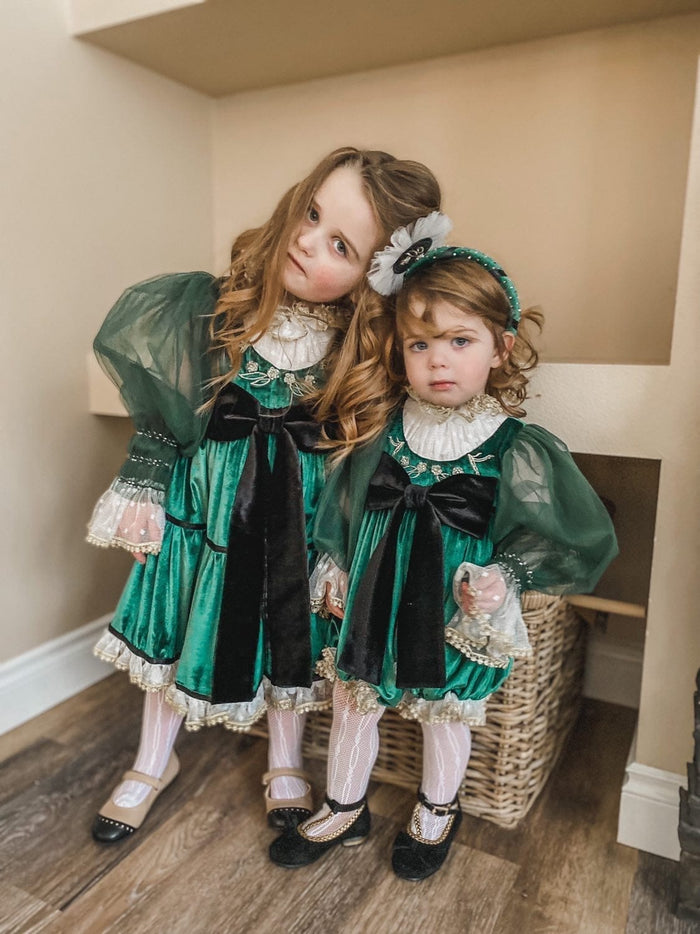 Aurora Royal Green Velour Dress - Petite Maison Kids