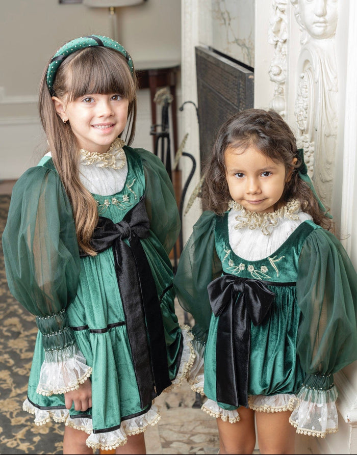 Aurora Royal Green Velour Romper - Petite Maison Kids