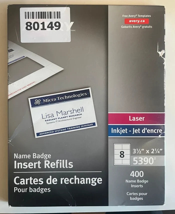 Avery 05390 Name Badge Inserts for Laser and Inkjet Printers, 2-1/4 x 3-1/2