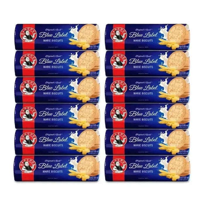 Pack of 12 Bakers Blue Label® Marie Biscuits 200g each, classic South African snack
