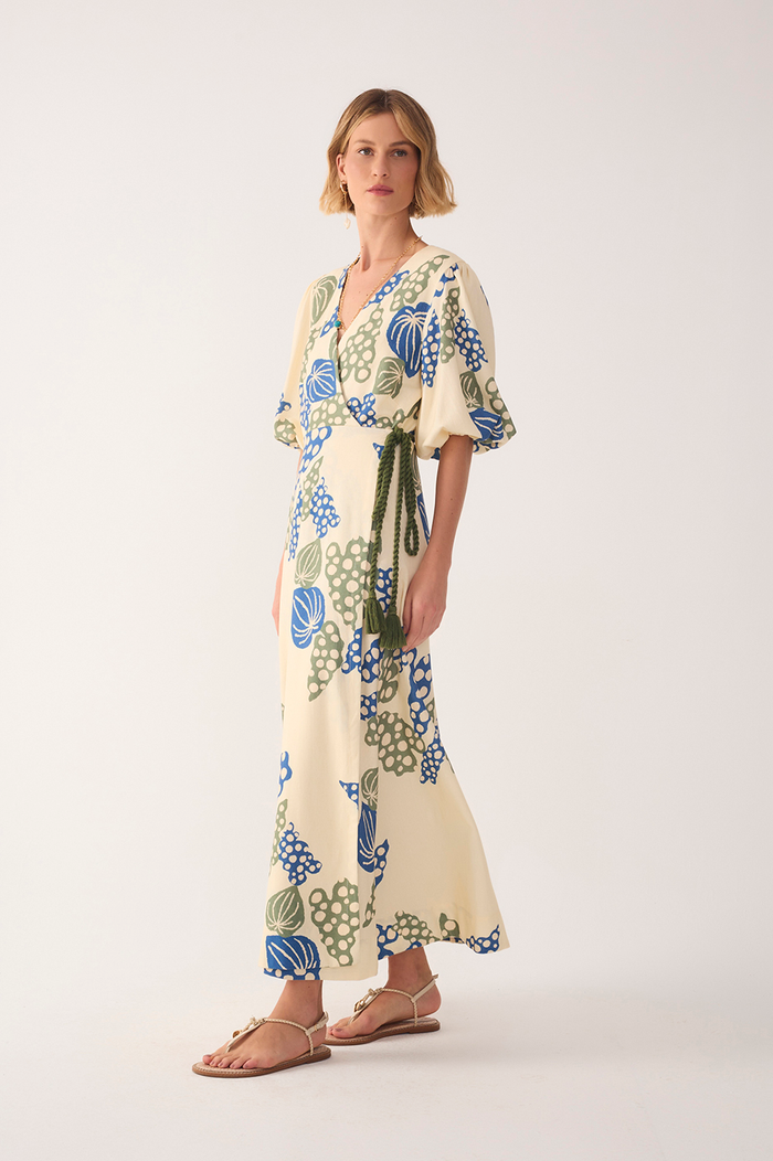 Beige Begonia V Neck Belted Maxi Dress_3