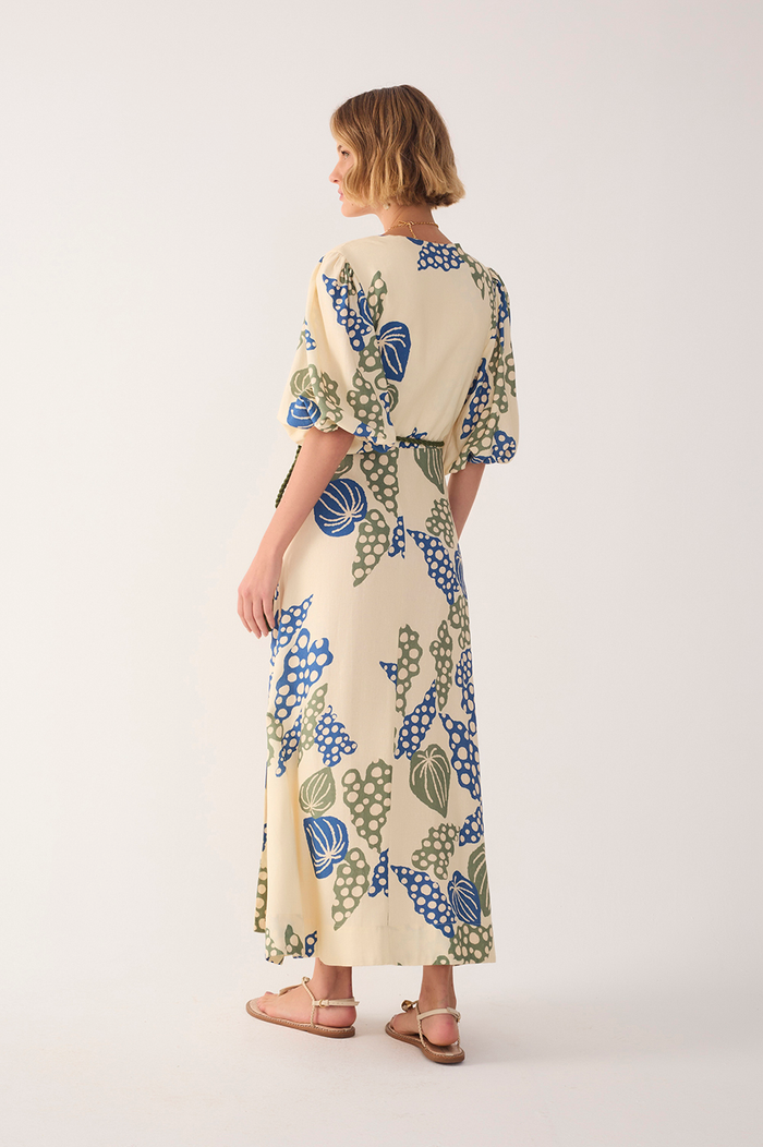 Beige Begonia V Neck Belted Maxi Dress_7
