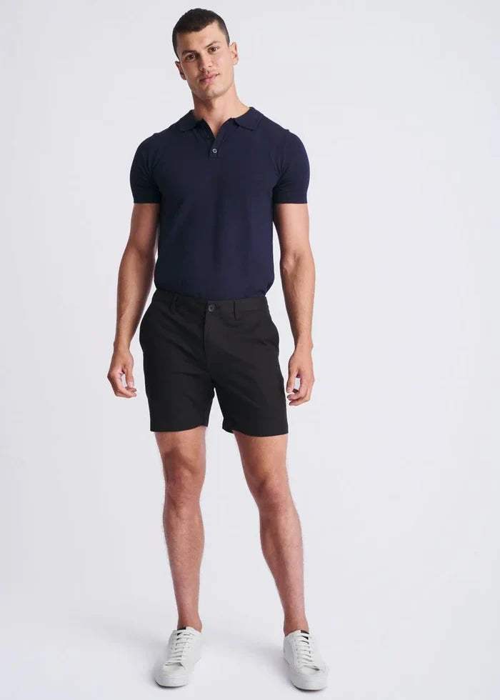 Black 6" Inseam Textured Stretch Woven Chino Shorts PM-2545