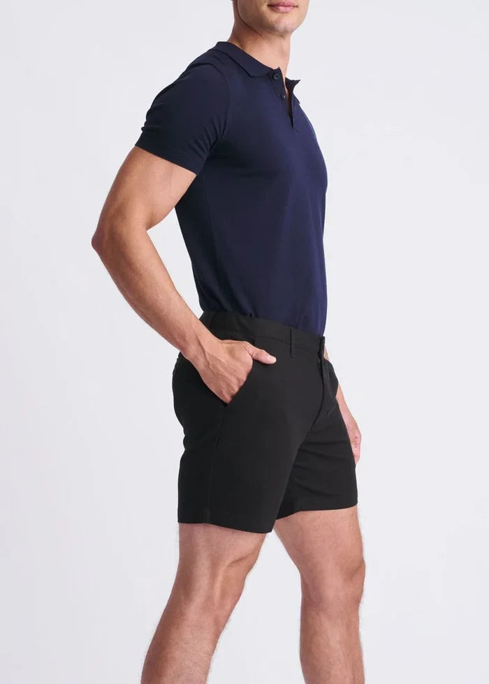 Black 6" Inseam Textured Stretch Woven Chino Shorts PM-2545