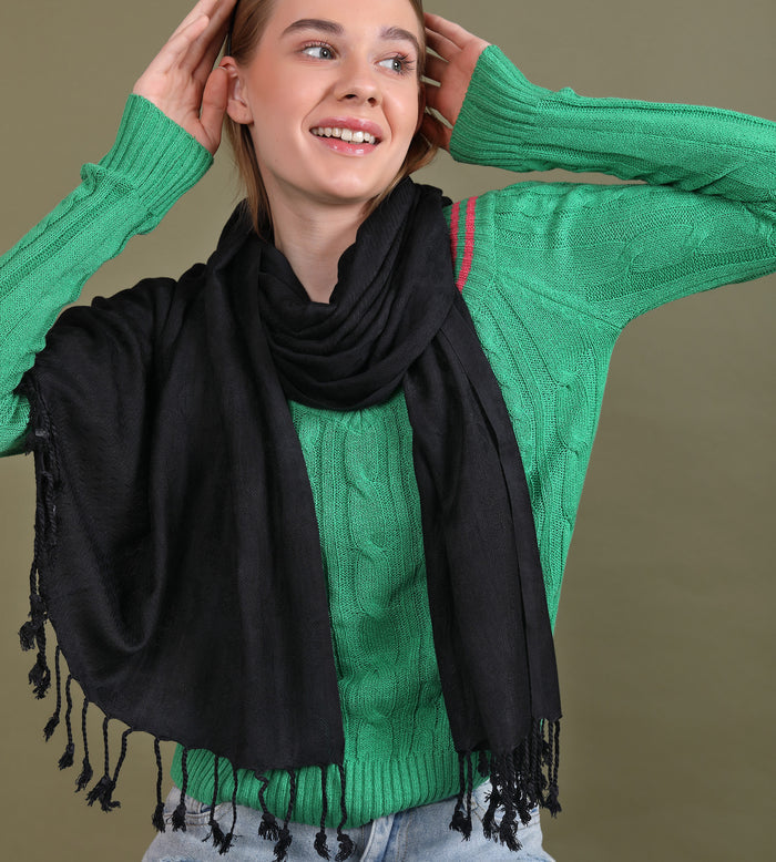 Black Pashmina Stole with Tassels Free