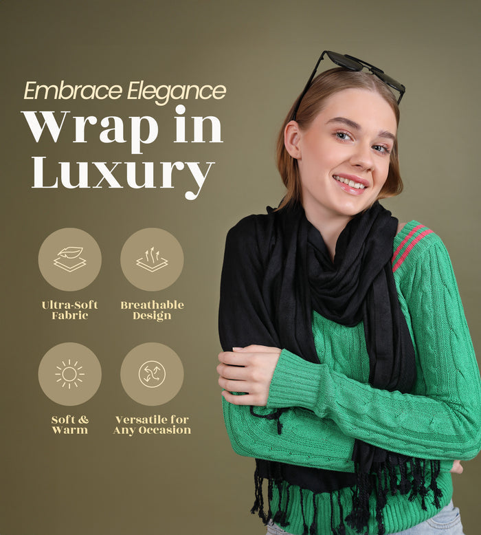 Black Pashmina Stole with Tassels Free
