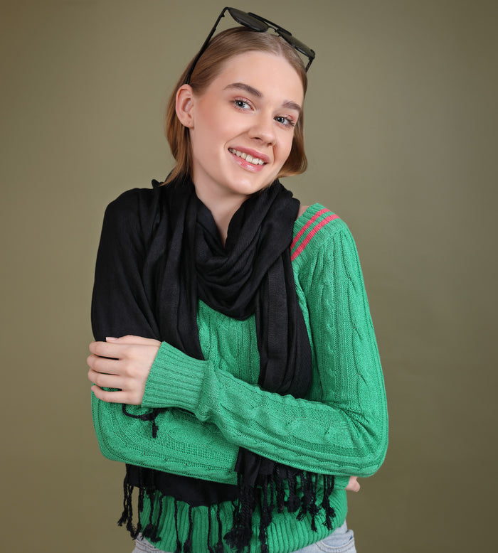 Black Pashmina Stole with Tassels Free
