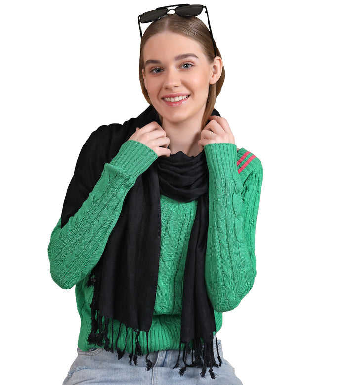 Black Pashmina Stole with Tassels Free