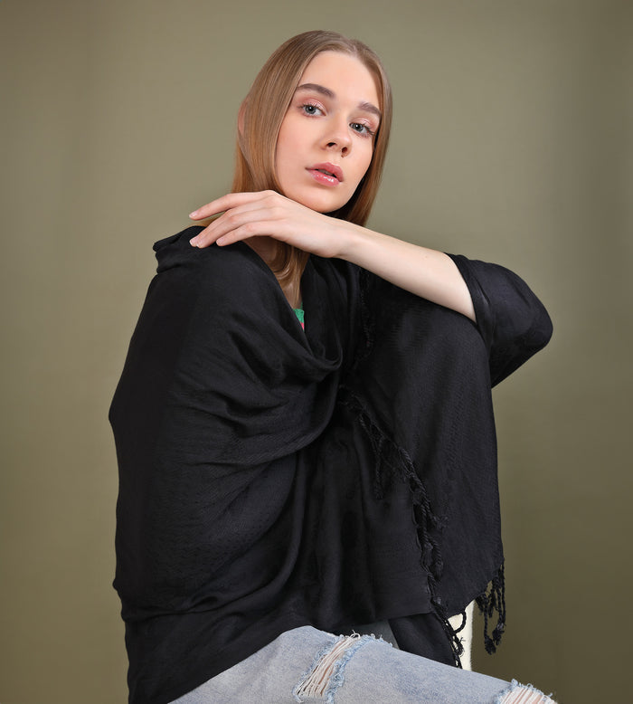 Black Pashmina Stole with Tassels Free