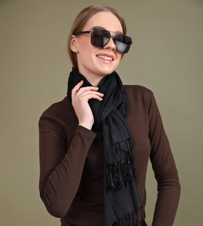 Black Pashmina Stole with Tassels Free