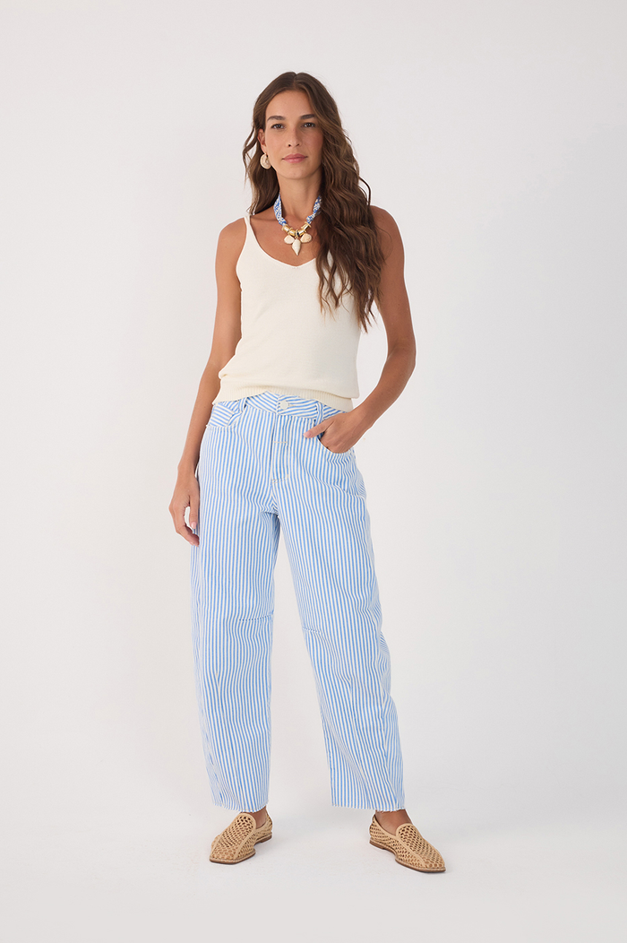 Blue Balneario Stripes Twill Barrel Pants_2